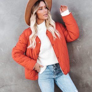 Reversible Quilted Sherpa Jacket - Chili - Size Small